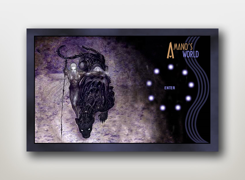 Website homepage for Amanosworld, the website of well-known artist and animator Yoshitaka Amano.