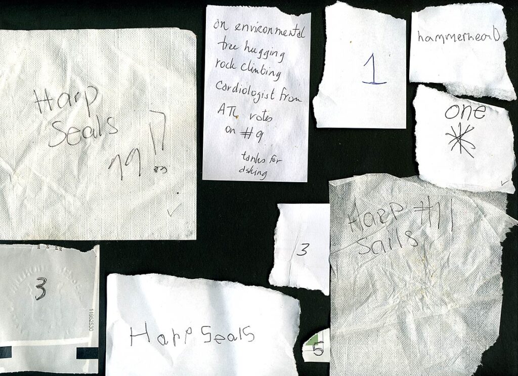 random slips of paper and napkins that visitors used to cast votes whenever ballots ran out at the voting box.